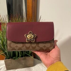 Coach Maroon and Brown Floral Clasp Clutch
